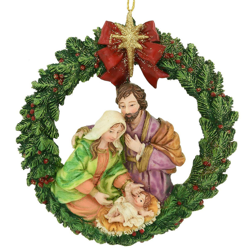 HOLY FAMILY IN WREATH ORNAMENT