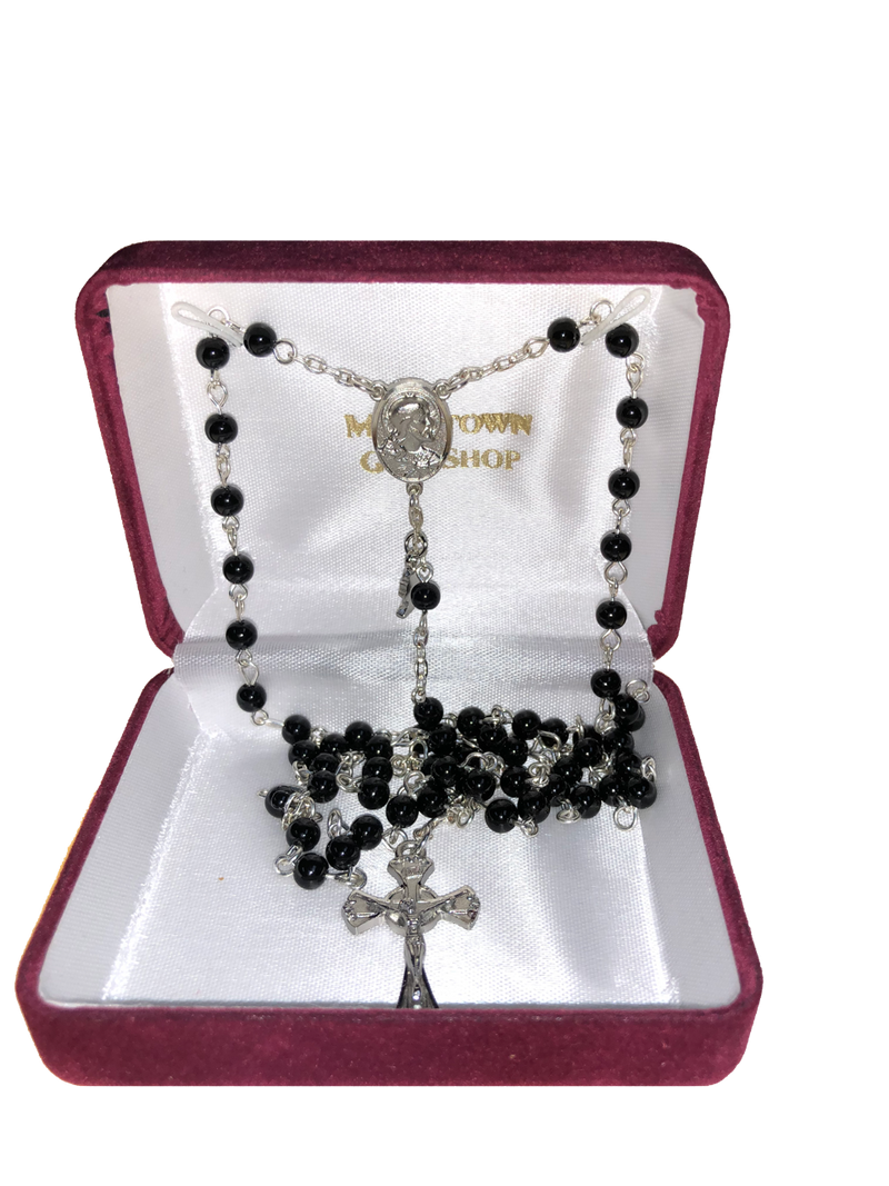 COMM BLACK ROSARY W/CHALICE