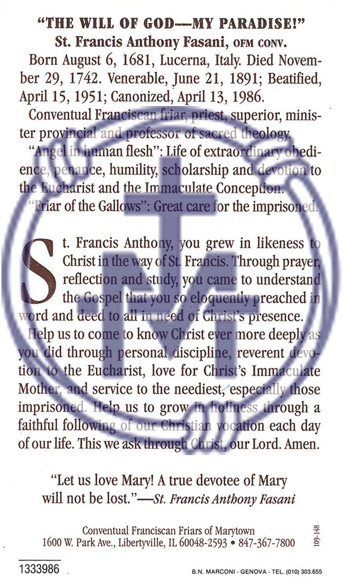 ST FRANCIS ANTHONY FASANI 25PK